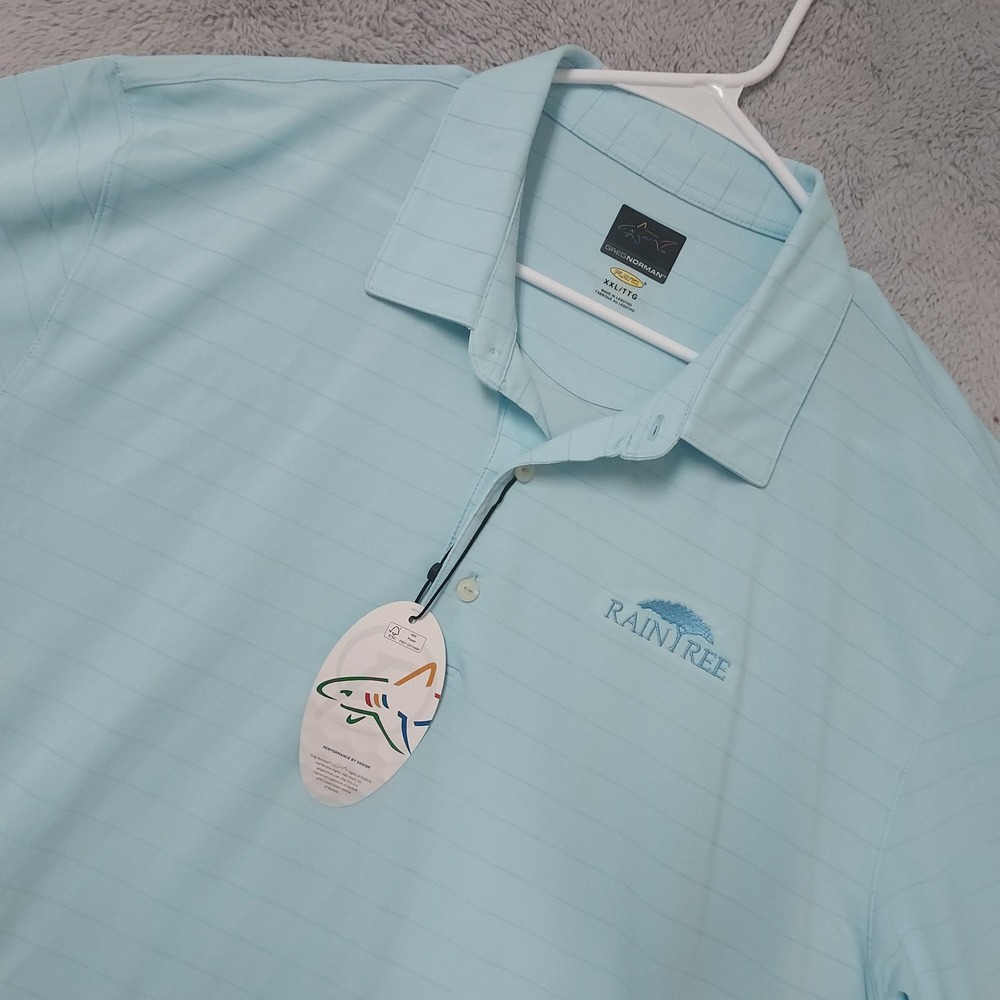 NEW Greg Norman Polo Shirt Mens XXL Play Dry Performance Raintree Light Blue NWT